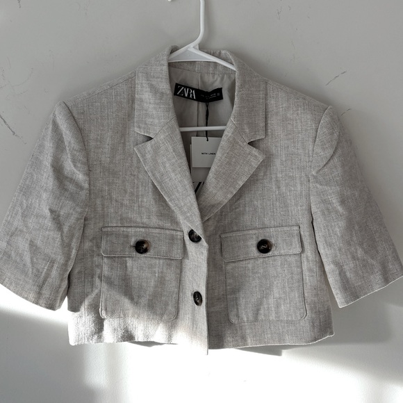 NWT Zara linen blend cropped blazer - M - Picture 7 of 11